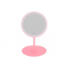 Зеркало с LED подсветкой круглое MIRROR для макияжа настольное на аккумуляторе с регулировкой яркости свечения Розовый (АК-5660)