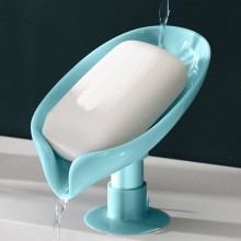 Пластиковая мыльница со сливом воды на присоске для ванной комнаты в форме лепестка зеленая (kt-5891)