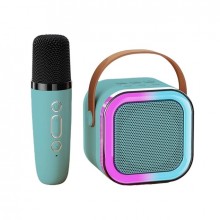 Портативная мини колонка с караоке одним микрофоном RGB подсветкой Bluetooth, micro SD, USB K12 голубой (kt-6210)