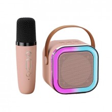 Портативная мини колонка с караоке одним микрофоном RGB подсветкой Bluetooth, micro SD, USB K12 розовый (kt-6209)