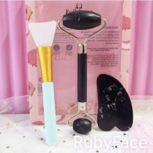 Набор 3 в 1 роллер, скребок Гуаша, кисть для нанесения маски Ruby Face Black (kt-5656)