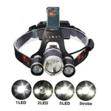 Налобний ліхтар Boruit Police RJ-3000 Cree T6 + 2Q5 1500 лм 4 режими 2x18650 3 LED Чорний (zx-3601)