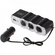 Автомобільний розгалужувач трійник WF-0120 USB Чорний (zx-1218)