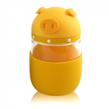 Стеклянная термокружка в силиконовой защите с ремешком в виде свиньи Piggy желтая (GS - 148959) Стеклянная термокружка в силиконовой защите с ремешком в виде свиньи Piggy желтая (GS - 148959)