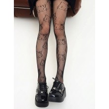 Женские колготки Hello Kitty сеточкой с принтом универсального размера цвет черный (THelloKitty-1000)