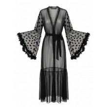 Женский прозрачный халат Valentino с меховым декором и вышивкой в ​​сердца черный размер L (wRValentino-1002)