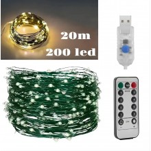 Гирлянда «Роса» зеленая проволока с USB, пультом д/у Wire теплый свет, 20 м, 200 диодов (TG-7113) Гирлянда «Роса» зеленая проволока с USB, пультом д/у Wire теплый свет, 20 м, 200 диодов (TG-7113)