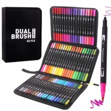Набор акварельных двусторонних маркеров-линеров для рисования Brush 60 шт в наборе с сумкой для хранения (VD-7185)