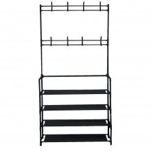 Напольная вешалка-стойка для одежды и обуви в прихожую 4*60 Clothes Rack универсальная стойка для вещей с полками и крючками Черный (TG7066) Напольная вешалка-стойка для одежды и обуви в прихожую 4*60 Clothes Rack универсальная стойка для вещей с полками и крючками Черный (TG7066)